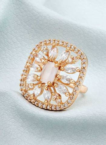 Grab These Rose Gold Colored Fancy Ring Come With Alloy Material And American Diamond Work.BuyNow