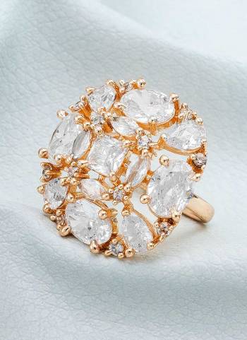 Grab These Rose Gold Colored Fancy Ring Come With Alloy Material And American Diamond Work.BuyNow