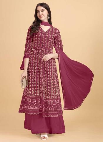 Grab These Plazzo Suit in Fine Colored Pair With Bottom And Dupatta.These Top And Bottom Are Fabricated On Faux Georgette Pair With Nazneen Dupatta.Its Beautified With Designer Sequance Embroidery Work.