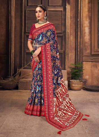 Grab These Beautiful Saree In Fine Colored Pair With Contrsting Blouse.These Saree And Blouse Are Fabricated On Soft Patola Silk.Its Beautified With Heavy Woven Border With Printed Work.