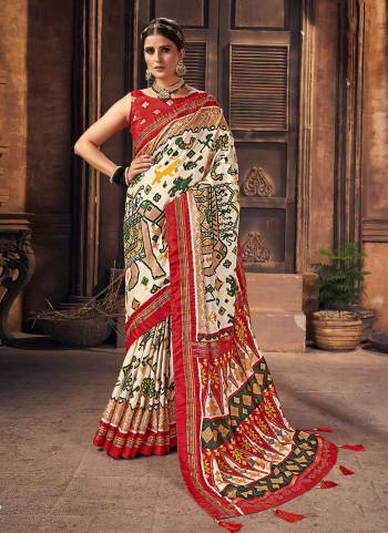 Grab These Beautiful Saree In Fine Colored Pair With Contrsting Blouse.These Saree And Blouse Are Fabricated On Soft Patola Silk.Its Beautified With Heavy Woven Border With Printed Work.