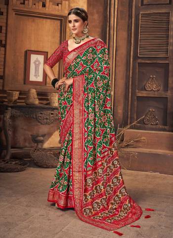 Grab These Beautiful Saree In Fine Colored Pair With Contrsting Blouse.These Saree And Blouse Are Fabricated On Soft Patola Silk.Its Beautified With Heavy Woven Border With Printed Work.