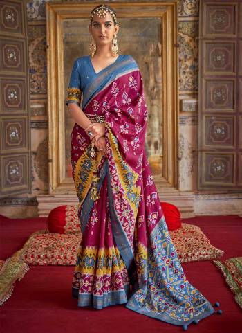 For A Designer Look,Grab These saree in Fine Colored Pair With Blouse.These Saree And Blouse Are Fabricated On  Soft Patola Silk.Its Beautified With Wevon Border Pallu,Patola Printed,Khatli Mirror Work.