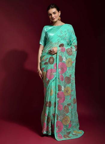 For A Beautiful Look,Grab These Saree in FineCOlored Pair With Blouse.These Saree is Fabricated On Georgette Pair With Banglori Silk Blouse.Its Beautified With Heavy Multy And Sequance Embroidery Work.