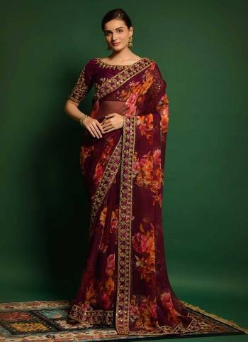 For A Casual Wear,Grab These Beautiful Colored Saree Pair With Blouse.These Saree is Fabricatd On Georgette Pair With Banglori Blouse.Its Beautified With Flower Printed,Codding And Sequance Embroidery Work.