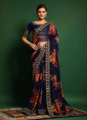 For A Casual Wear,Grab These Beautiful Colored Saree Pair With Blouse.These Saree is Fabricatd On Georgette Pair With Banglori Blouse.Its Beautified With Flower Printed,Codding And Sequance Embroidery Work.