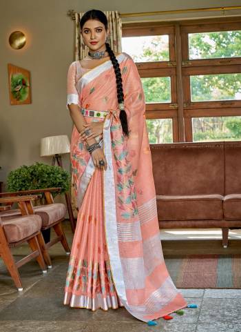 For A Beautiful Look,Grab These Saree in Fine Colored Pair With Blouse.These Saree And Blouse Are Fabricated On Linen.Its Beautified With Designer Work.