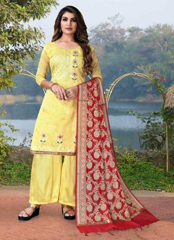 For A Feastive Wear,Grab These Suit in Fine Colored Pair With Bottom And Dupatta.These Top is Fabricated On Modal Chanderi Cotton Pair With Santoon Bottom And Banarasi Jacquard Dupatta.Its Beautified With Fancy Embroidery Work.