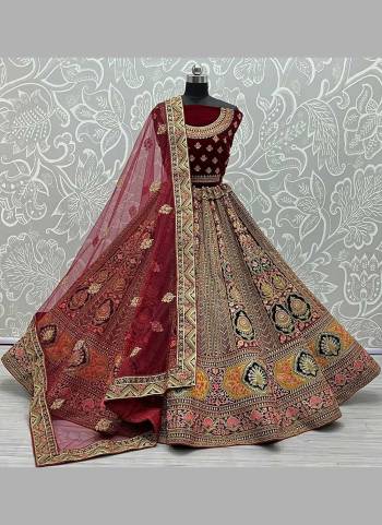 For A Designer Look,Grab These Lehenga in All Over Fine Colored Pair With Designer Dupatta And Blouse.These Lehenga And Blouse Are Fabricated On Velvet Pair With Soft Net Dupatta.Its Beautified With Heavy Designer Work.