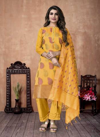 Grab These Casual Wear Dress Material in Fine Colored Pair With Bottom And Dupatta.These Top is Fabricated On Banarasi Silk Pair With Santoon Bottom And Banarasi Silk Dupatta.Its Beautified With Wevon Designer Work.