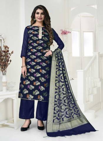 Grab These Suit in FineColored Pair With Bottom And Dupatta.These Top Is Fabricated On Banarasi Silk Pair With Santoon Bottom And Banarasi Jacquard Dupatta.Its Beautified With Wevon Designer Work.