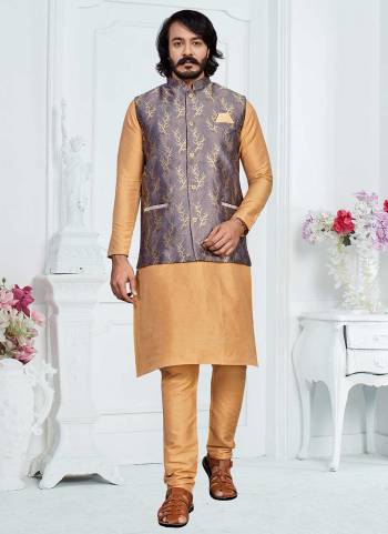 For A Festive Wear,Grab These Readymade Pair in Fine Colored.These Kurta And Bottom Are Fabricated on Art Silk Pair With Silk Jacquard Jacket.Its Beautified With Designer Wevon Work.