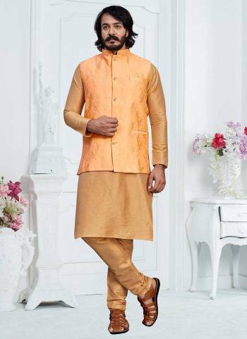 For A Festive Wear,Grab These Readymade Pair in Fine Colored.These Kurta And Bottom Are Fabricated on Art Silk Pair With Silk Jacquard Jacket.Its Beautified With Designer Wevon Work.