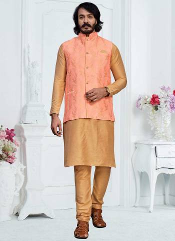 For A Festive Wear,Grab These Readymade Pair in Fine Colored.These Kurta And Bottom Are Fabricated on Art Silk Pair With Silk Jacquard Jacket.Its Beautified With Designer Wevon Work.