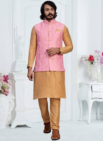 For A Festive Wear,Grab These Readymade Pair in Fine Colored.These Kurta And Bottom Are Fabricated on Art Silk Pair With Silk Jacquard Jacket.Its Beautified With Designer Wevon Work.