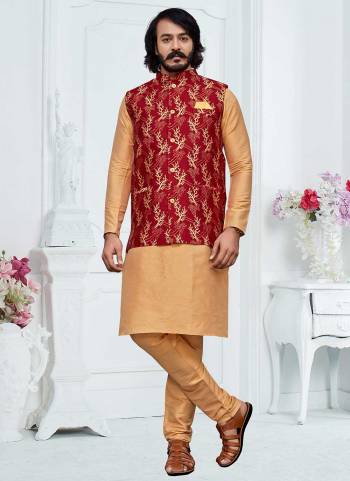 For A Festive Wear,Grab These Readymade Pair in Fine Colored.These Kurta And Bottom Are Fabricated on Art Silk Pair With Silk Jacquard Jacket.Its Beautified With Designer Wevon Work.