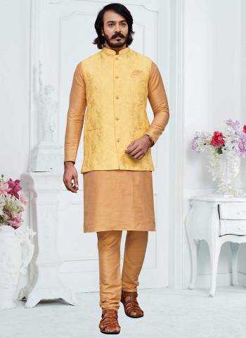 For A Festive Wear,Grab These Readymade Pair in Fine Colored.These Kurta And Bottom Are Fabricated on Art Silk Pair With Silk Jacquard Jacket.Its Beautified With Designer Wevon Work.