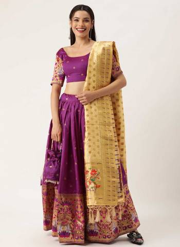 For A Designer Look,Grab These Lehenga in All Over Fine Colored Pair With Designer Dupatta And Blouse.These Lehenga And Blouse Are Fabricated On Paithani Silk Pair With Paithani Silk Dupatta.Its Beautified With Wevon Designer Work.