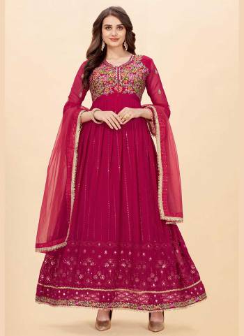 For A Beautiful Look,Grab These Suit in All Over Fine Colored Pair With Bottom And Dupatta.These Top Are Faux Georgette And Dupatta Are Fabricated On Butterfly Net Pair With Santoon Bottom.Its Beautified With Heavy Sequance With Mirror Embroidery Work.