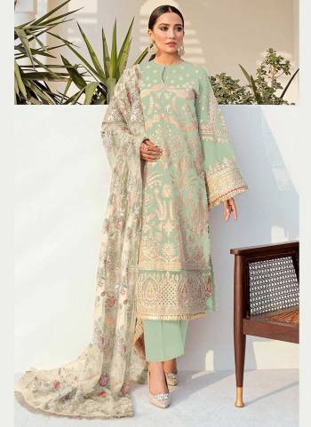 Attrective This Pakistani Salwar Suit Are Fine Color.This Suit Are Top Faux Georgette And Bottom Are Santoon With Dupatta Are Net Fabriced With Heavy Embroidery With Stone Work.