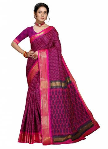 Attrective This Wedding Partywear Saree Paired With Blouse.This Saree And Blouse Are Cotton Silk Based Fabric With Weaving Designer. Buy This Pretty Saree Now.