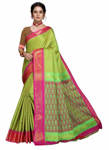 Attrective This Wedding Partywear Saree Paired With Blouse.This Saree And Blouse Are Cotton Silk Based Fabric With Weaving Designer. Buy This Pretty Saree Now.