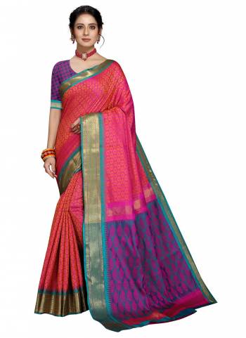 Attrective This Wedding Partywear Saree Paired With Blouse.This Saree And Blouse Are Cotton Silk Based Fabric With Weaving Designer. Buy This Pretty Saree Now.