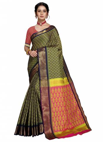 Attrective This Wedding Partywear Saree Paired With Blouse.This Saree And Blouse Are Cotton Silk Based Fabric With Weaving Designer. Buy This Pretty Saree Now.