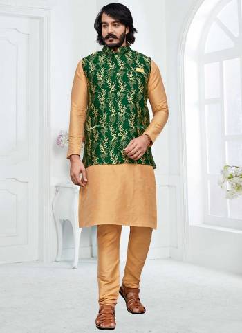 For A Festive Wear,Grab These Readymade Pair in Fine Colored.These Kurta And Bottom Are Fabricated on Art Silk Pair With Silk Jacquard Jacket.Its Beautified With Designer Wevon Work.