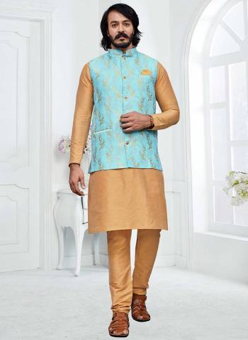 For A Festive Wear,Grab These Readymade Pair in Fine Colored.These Kurta And Bottom Are Fabricated on Art Silk Pair With Silk Jacquard Jacket.Its Beautified With Designer Wevon Work.