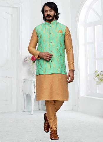 For A Festive Wear,Grab These Readymade Pair in Fine Colored.These Kurta And Bottom Are Fabricated on Art Silk Pair With Silk Jacquard Jacket.Its Beautified With Designer Wevon Work.