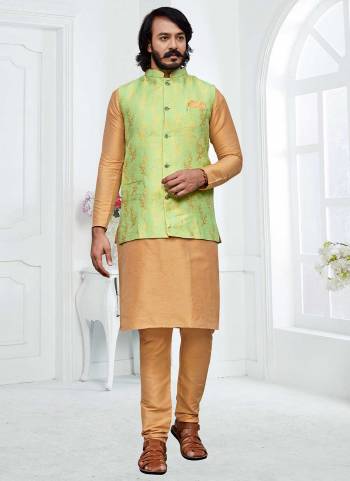 For A Festive Wear,Grab These Readymade Pair in Fine Colored.These Kurta And Bottom Are Fabricated on Art Silk Pair With Silk Jacquard Jacket.Its Beautified With Designer Wevon Work.