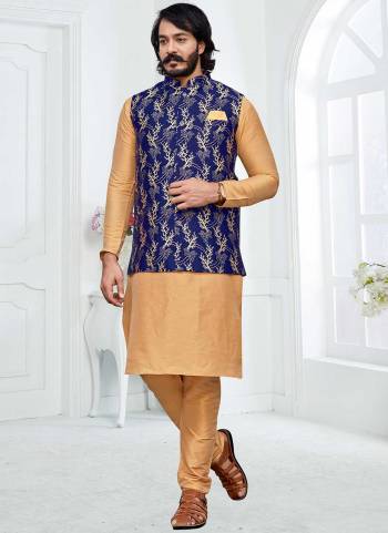 For A Festive Wear,Grab These Readymade Pair in Fine Colored.These Kurta And Bottom Are Fabricated on Art Silk Pair With Silk Jacquard Jacket.Its Beautified With Designer Wevon Work.