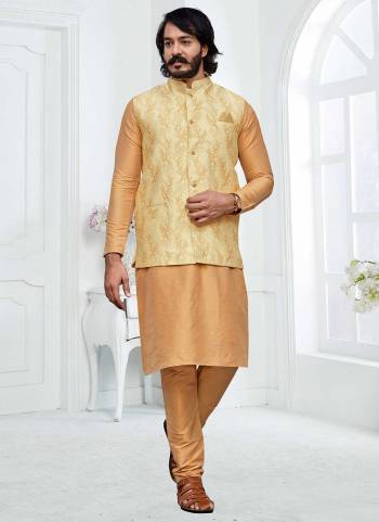 For A Festive Wear,Grab These Readymade Pair in Fine Colored.These Kurta And Bottom Are Fabricated on Art Silk Pair With Silk Jacquard Jacket.Its Beautified With Designer Wevon Work.