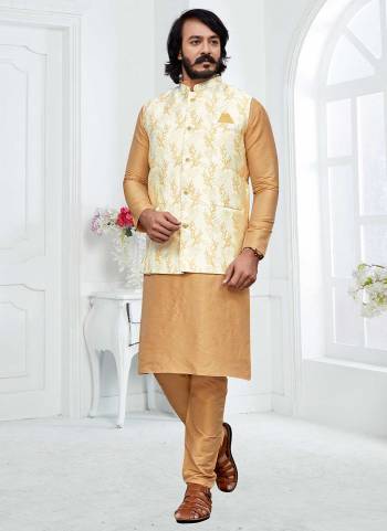 For A Festive Wear,Grab These Readymade Pair in Fine Colored.These Kurta And Bottom Are Fabricated on Art Silk Pair With Silk Jacquard Jacket.Its Beautified With Designer Wevon Work.