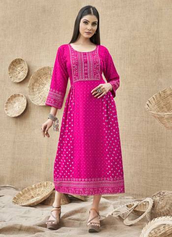 Grab These Beautiful Colored Kurti.Its Fabricated On Rayon Come With Designer Foil Printed Work.