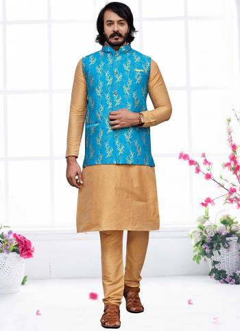 For A Festive Wear,Grab These Readymade Pair in Fine Colored.These Kurta And Bottom Are Fabricated on Art Silk Pair With Silk Jacquard Jacket.Its Beautified With Designer Wevon Work.