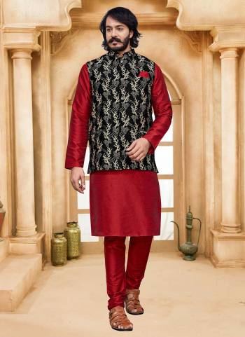 For A Festive Wear,Grab These Readymade Pair in Fine Colored.These Kurta And Bottom Are Fabricated on Art Silk Pair With Silk Jacquard Jacket.Its Beautified With Designer Wevon Work.