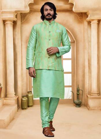 For A Festive Wear,Grab These Readymade Pair in Fine Colored.These Kurta And Bottom Are Fabricated on Art Silk Pair With Silk Jacquard Jacket.Its Beautified With Designer Wevon Work.