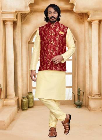 For A Festive Wear,Grab These Readymade Pair in Fine Colored.These Kurta And Bottom Are Fabricated on Art Silk Pair With Silk Jacquard Jacket.Its Beautified With Designer Wevon Work.