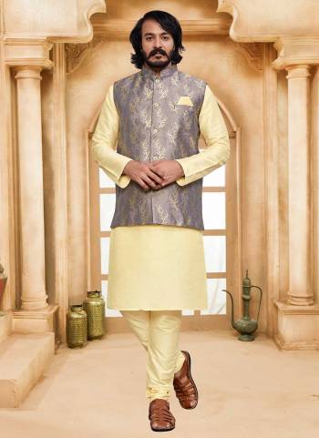 For A Festive Wear,Grab These Readymade Pair in Fine Colored.These Kurta And Bottom Are Fabricated on Art Silk Pair With Silk Jacquard Jacket.Its Beautified With Designer Wevon Work.