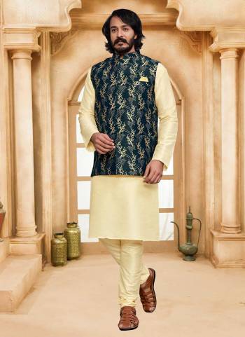 For A Festive Wear,Grab These Readymade Pair in Fine Colored.These Kurta And Bottom Are Fabricated on Art Silk Pair With Silk Jacquard Jacket.Its Beautified With Designer Wevon Work.