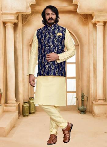 For A Festive Wear,Grab These Readymade Pair in Fine Colored.These Kurta And Bottom Are Fabricated on Art Silk Pair With Silk Jacquard Jacket.Its Beautified With Designer Wevon Work.