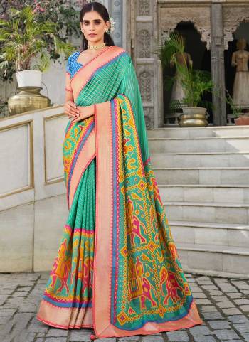 Grab These Beautiful Colored Saree Pair With Blouse.These Saree And Blouse Are Fabricated On Brosso Patola.Its Beautified With Wevon Border,Patola Printed Work.