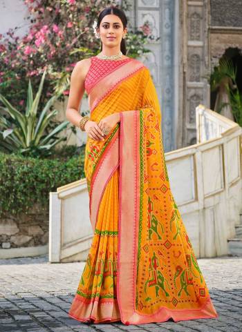 Grab These Beautiful Colored Saree Pair With Blouse.These Saree And Blouse Are Fabricated On Brosso Patola.Its Beautified With Wevon Border,Patola Printed Work.