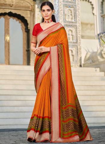 Grab These Beautiful Colored Saree Pair With Blouse.These Saree And Blouse Are Fabricated On Brosso Patola.Its Beautified With Wevon Border,Patola Printed Work.