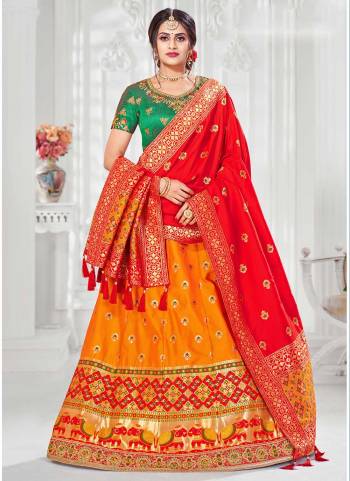 For Adesigner Look,Grab These Designer Lehenga in All Over Fine Colored Pair With Designer Blouse And Dupatta.These Lehenga And Dupatta Are Fabricated On Silk Jacquard Pair With Silk Blouse.Its Beautified With Wevon Designer, Embroidery,Stone Work.