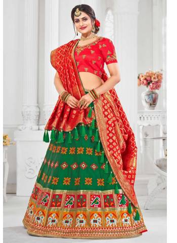 For Adesigner Look,Grab These Designer Lehenga in All Over Fine Colored Pair With Designer Blouse And Dupatta.These Lehenga And Dupatta Are Fabricated On Silk Jacquard Pair With Silk Blouse.Its Beautified With Wevon Designer, Embroidery,Stone Work.