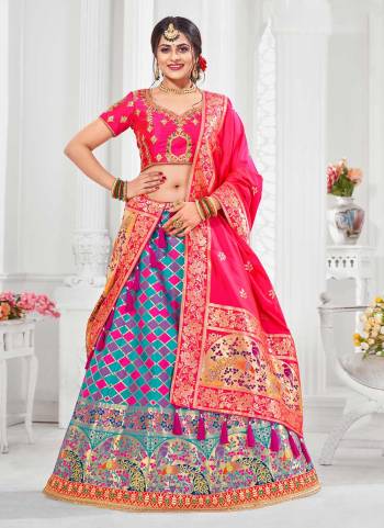 For Adesigner Look,Grab These Designer Lehenga in All Over Fine Colored Pair With Designer Blouse And Dupatta.These Lehenga And Dupatta Are Fabricated On Silk Jacquard Pair With Silk Blouse.Its Beautified With Wevon Designer, Embroidery,Stone Work.