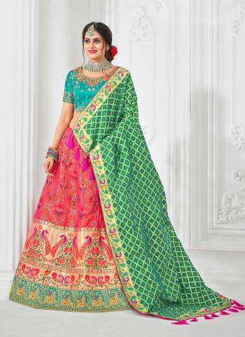 For Adesigner Look,Grab These Designer Lehenga in All Over Fine Colored Pair With Designer Blouse And Dupatta.These Lehenga And Dupatta Are Fabricated On Silk Jacquard Pair With Silk Blouse.Its Beautified With Wevon Designer, Embroidery,Stone Work.